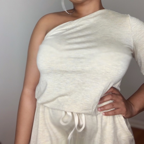 One Shoulder Jumpsuit in Oatmeal - Picture 2 of 2
